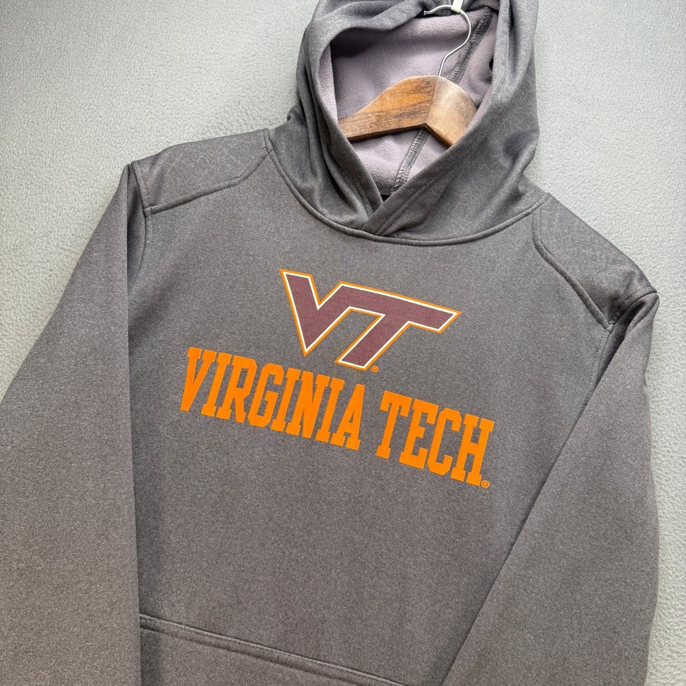 Virginia Tech Hoodie Kids Large 14/16 Gray Fleece Pullover NCAA Activewear Top